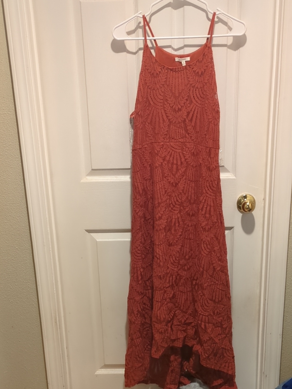 Maurices Rust Lace Maxi Dress with Spaghetti Straps